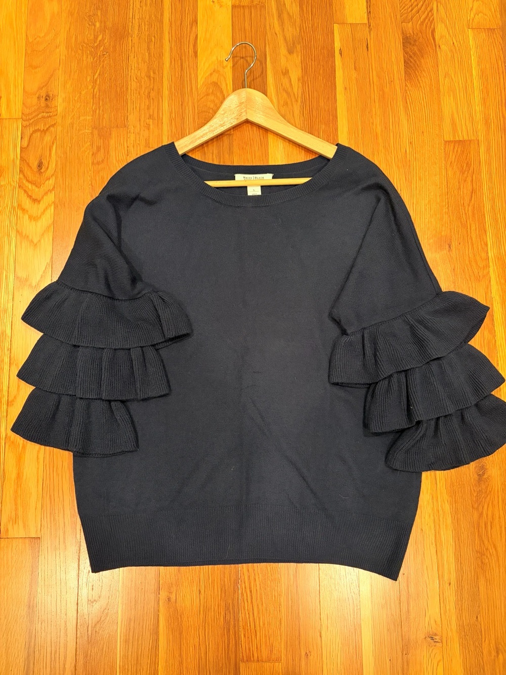 White House Black Market Navy Ruffle Sleeve Sweater